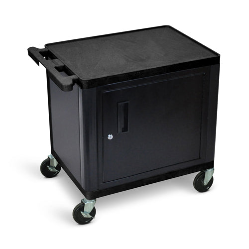 Luxor 26"H AV Cart - Two Shelves with Cabinet - Black - LP26C-B - Titan Tools Direct