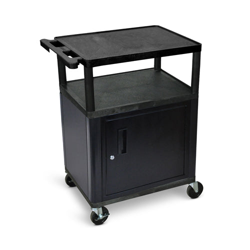 Luxor 34"H AV Cart - Three Shelves with Cabinet - Black - LP34C-B