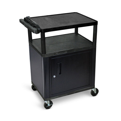 Luxor 34"H AV Cart - Three Shelves with Cabinet - Electric - Black - LP34CE-B - Titan Tools Direct
