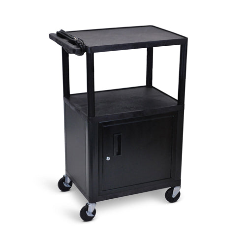 Luxor 42"H AV Cart - Three Shelves with Cabinet - Electric - Black - LP42CE-B - Titan Tools Direct