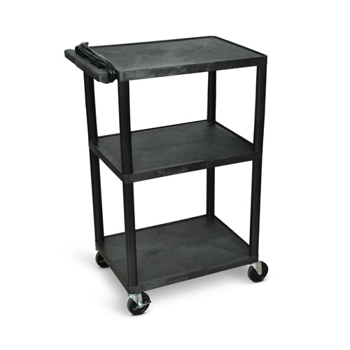 Luxor 42"H AV Cart - Three Shelves - Electric - Black - LP42E-B - Titan Tools Direct