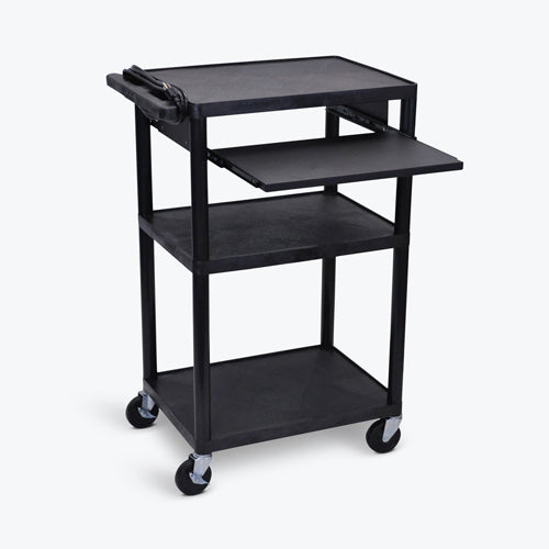 Luxor 42"H AV Cart - Three Shelves with Front Pullout Shelf - Black - LP42LE-B - Titan Tools Direct