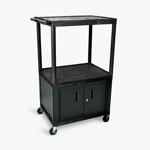 Luxor 54"H AV Cart - Three Shelves with Cabinet - Electric - Black - LP54CE-B - Titan Tools Direct