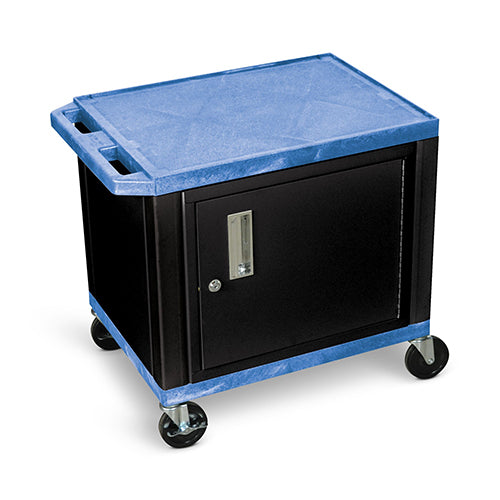 Luxor 26"H AV Cart - Two Shelves with Cabinet - Blue Shelves (Blue with Black Legs) - WT26BUC2-B