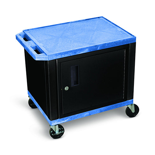 Luxor 26"H AV Cart - Two Shelf with Cabinet - Electric - Blue Shelves (Blue with Black Legs) - WT26BUC2E-B - Titan Tools Direct
