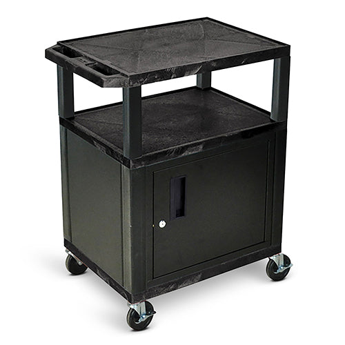 Luxor 34"H AV Cart - Three Shelves with Cabinet - Electric - Black - WT34C2E-B