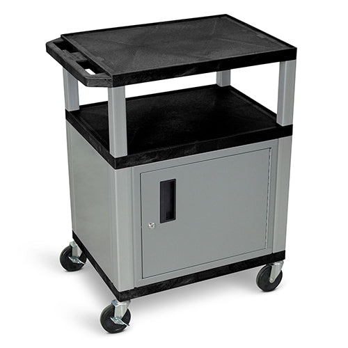Luxor 34"H AV Cart - Three Shelves with Cabinet - Black with Nickel Legs - WT34C4-N - Titan Tools Direct