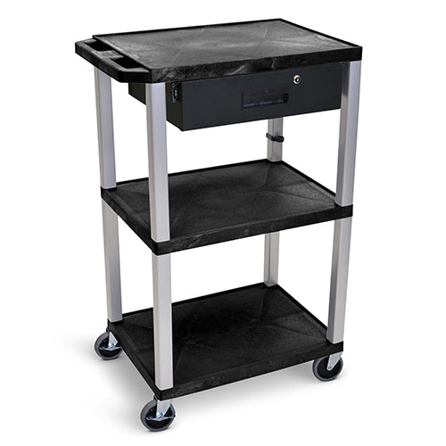 Luxor 42"H AV Cart - Three Shelves with Drawer - Black with Putty Legs - WT42/WTD - Titan Tools Direct