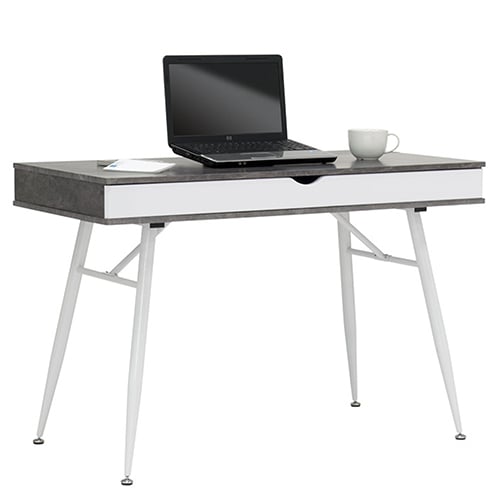 Studio Designs Alcove Modern Pocket Writing Desk With Large Split Drawer - White and Cement - 51252