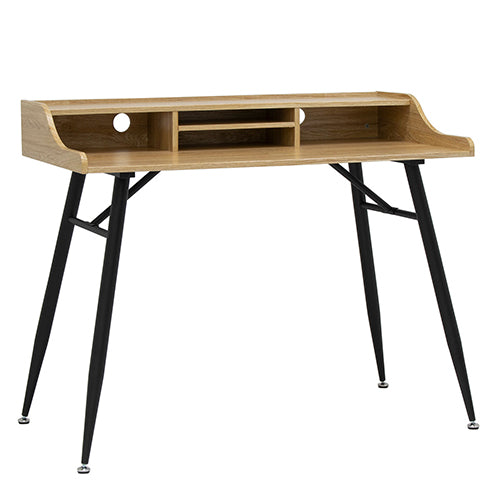 Studio Designs Woodford 45” Wide Modern Secretary Writing, Desk With Low Storage Hutch - Black Metal Tapered Legs and Ashwood Top - 51260 - Titan Tools Direct