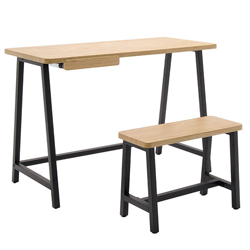 Studio Designs Ashwood Homeroom Desk And Bench Seating Set - Black Legs and Ashwood Top - 51239