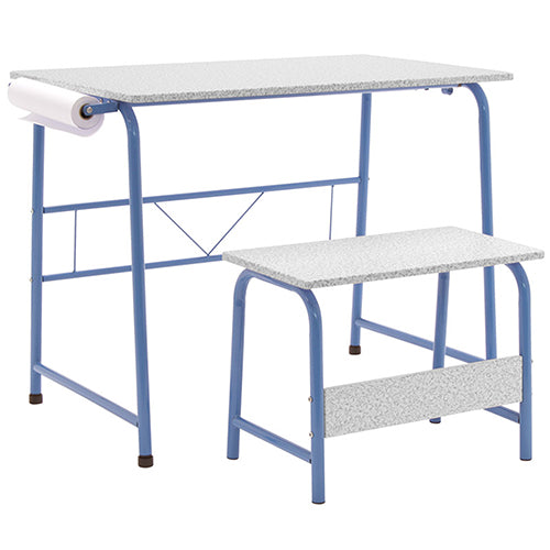  Studio Designs 2 Piece Project Center Includes Art Table With Paper Roll And Bench - Blue and Spatter Gray - 55126 - Titan Tools Direct
