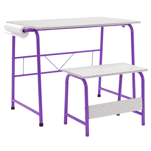  Studio Designs 2 Piece Project Center Includes Art Table With Paper Roll And Bench - Purple and Spatter Gray - 55127 - Titan Tools Direct