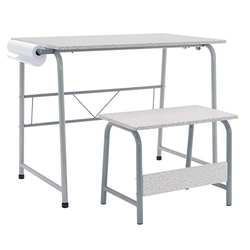  Studio Designs 2 Piece Project Center Includes Art Table With Paper Roll And Bench - Gray and Spatter Gray - 55128 - Titan Tools Direct