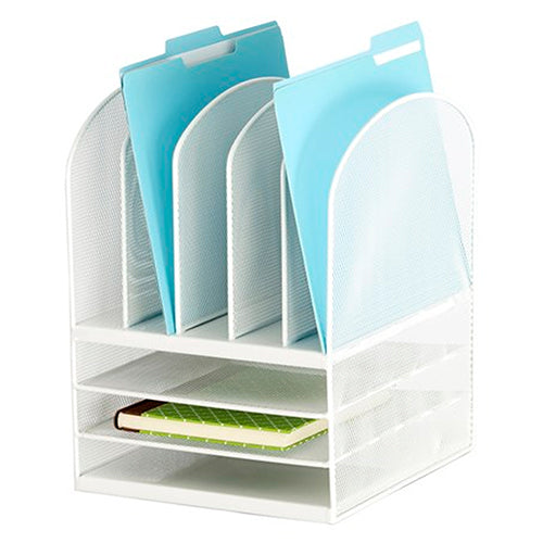 Safco Onyx Mesh Desk Organizer 3 Horizontal 5 Upright, White - 3266WH