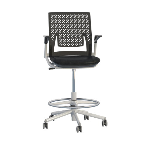 Safco Thesis Flex Back Stool with Arms, Black Fabric Seat - KSX1SBBLK