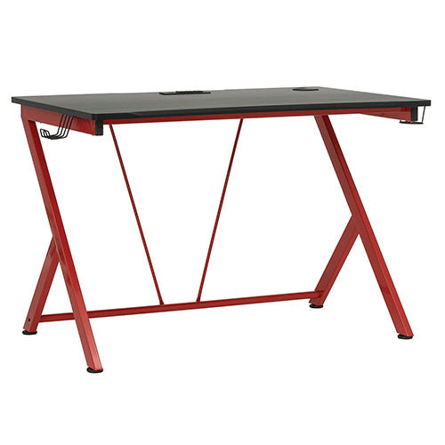 Studio Designs SD Gaming Quest 52" PC Gamer Computer Desk w/ Charging Station - Racing Red Metal Legs/Black Top - 51254