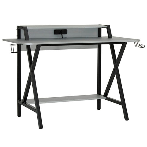 Studio Designs SD Gaming Challenger 53" PC Gamer Computer with Monitor/Bottom Shelf and Charging Station - Black Metal Legs/Racing Silver Tops - 51256