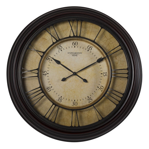 Studio Designs Home 29" Traditional Chateau Extra Large Decorative Wall Clock with Large Roman Numerals and Minute Markers in Dark Brown for Kitchen, Living Room or Office - 73002