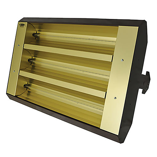 TPI TH Series 3 Lamp 10.95KW Mul-T-Mount Electric Infrared Heater with 8mm Quartz Lamps and Amber Gray Sleeves - 90° Sym, 480 Volts - Bronze Finish - 463-90-TH-480V-AG