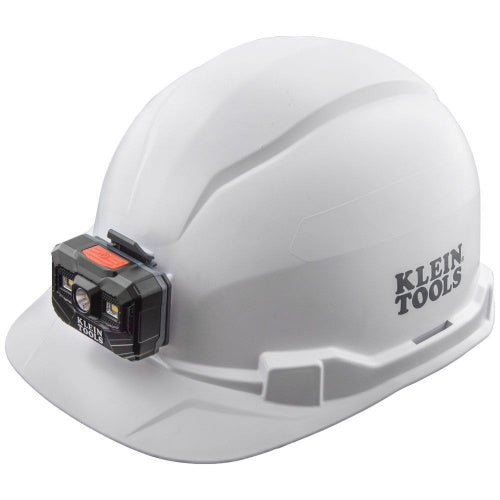 Klein Tools Hard Hat, Non-Vented, Cap Style with Rechargeable Headlamp, White - 60107RL - Titan Tools Direct