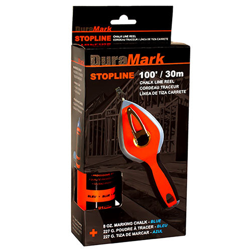 US Tape 100' DuraMark Stopline Chalk Line Reel with 8 oz. Blue Chalk - 75508