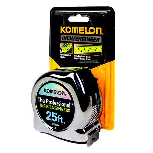 Komelon 25 Ft. The Professional Chrome Inch/Engineer Measuring Tape (425IEHV)