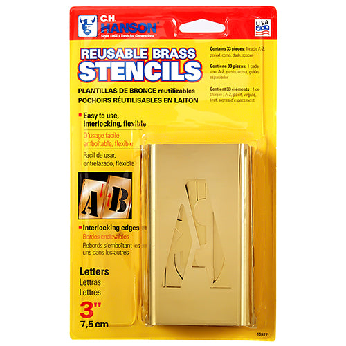 CH Hanson 3" 33-Pieces "LETTERS" Consumer Packed Interlocking Brass Stencil Set - 10327