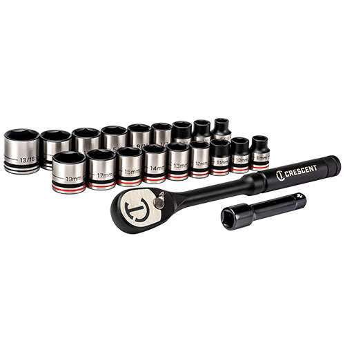 Crescent Tools 20 Pieces - X10 3/8" Drive 6 Point Standard SAE/Metric Mechanics Tool Set - CSWS38B