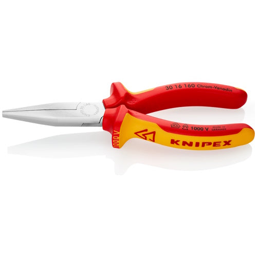 Knipex 6 1/4" Long Nose Pliers-Flat Tips-1000V Insulated - 30 16 160