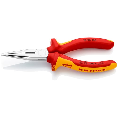 Knipex 6 1/4" Long Nose Pliers with Cutter-1000V Insulated - 25 06 160 25 06 160 Titan Tools Direct