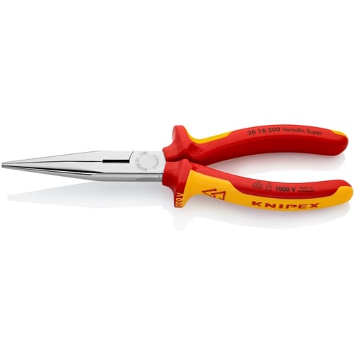 Knipex 8" Long Nose Pliers with Cutter-1000V Insulated - 26 16 200 26 16 200 Titan Tools Direct