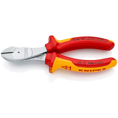 Knipex 6 1/4" High Leverage Diagonal Cutters-1000V Insulated - 74 06 160 ET16324 74 06 160 Titan Tools Direct
