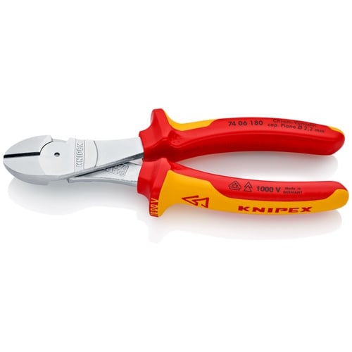 Knipex 7 1/4" High Leverage Diagonal Cutters-1000V Insulated - 74 06 180 74 06 180 Titan Tools Direct