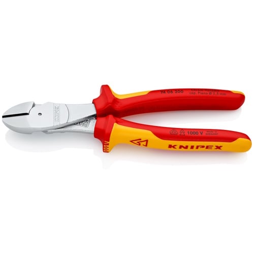 Knipex 8" High Leverage Diagonal Cutters-1000V Insulated - 74 06 200 74 06 200 Titan Tools Direct