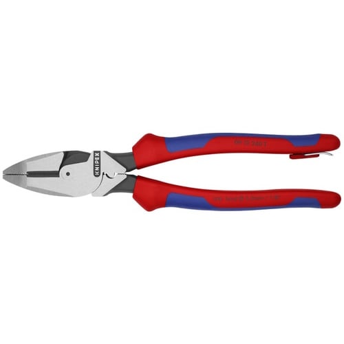 Knipex 9 1/2" High Leverage Lineman's Pliers New England with Tape Puller & Crimper-Tethered Attachment - 09 12 240 T BKA
