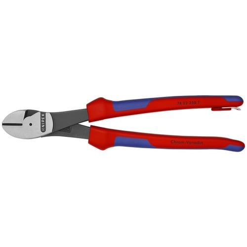 Knipex 10" High Leverage 12° Angled Diagonal Cutters-Tethered Attachment - 74 22 250 T BKA 74 22 250 T BKA Titan Tools Direct