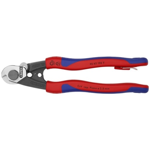 Knipex 7 1/2" Wire Rope Shears-Tethered Attachment - 95 62 190 T BKA 95 62 190 T BKA Titan Tools Direct