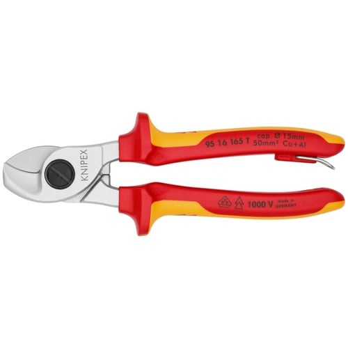 Knipex 6 1/2" Cable Shears-1000V Insulated, Tethered Attachment - 95 16 165 T 95 16 165 T Titan Tools Direct