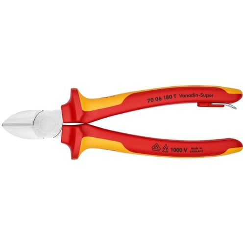 Knipex 7 1/4" Diagonal Cutters-1000V Insulated-Tethered Attachment - 70 06 180 T 70 06 180 T Titan Tools Direct