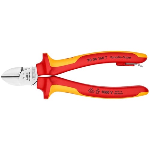 Knipex 6 1/4" Diagonal Cutters-1000V Insulated-Tethered Attachment - 70 06 160 T 70 06 160 T Titan Tools Direct