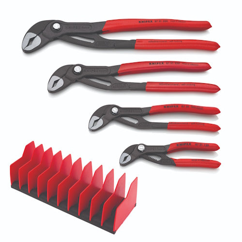Knipex 4 pc Cobra Pliers Set with 10 pc Tool Holder, Non-Slip Plastic - 9K 00 80 138 US