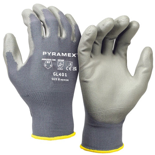 Pyramex Polyurethane Dipped Gloves Hangtag, Size L - GL401HTL