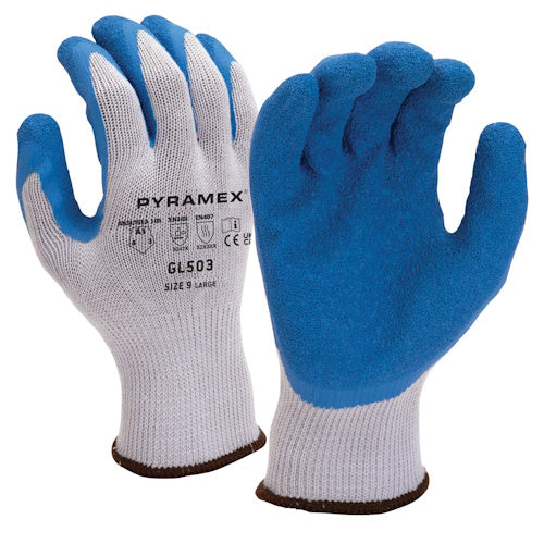 Pyramex Crinkle Latex Dipped Gloves A1 Cut Hangtag, Size L - GL503HTL