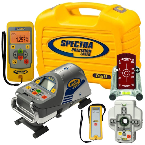 Spectra Precision DG813 Laser, 1248 Trivate Plate 8 inch (200mm), RC803, SF803, ST805, 956 Target, NiMH Battery Pack and Charger - DG813 - Titan Tools Direct