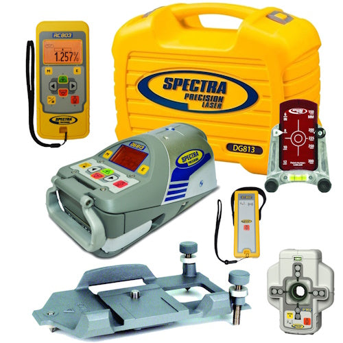Spectra Precision DG813 Laser, 1230 Large Invert Plate, RC803, SF803, ST805, 956 Target, NiMH Battery Pack and Charger - DG813-3 - Titan Tools Direct