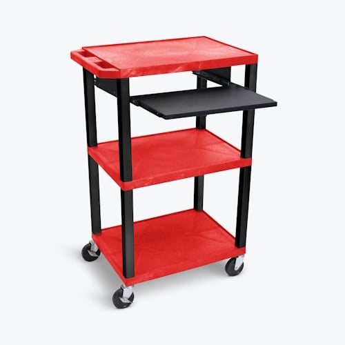 Luxor 42"H 3-Shelf Utility Cart - Pullout Shelf, Red Shelves, Black Legs - UCPL1PSR-B - Titan Tools Direct