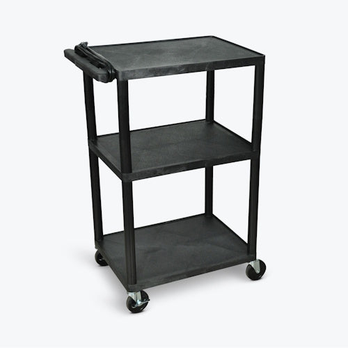 Luxor 42"H Utility Cart - Three Shelves, Electric, Black - UCPL2E-B