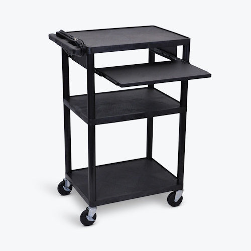 Luxor 42"H Utility Cart - Three Shelves, Electric, Pullout Shelf, Black - UCPL2LE-B - Titan Tools Direct