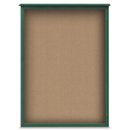 Titan Tools 36" x 48" Single Door Outdoor Recycled Bulletin Board, Buff Cork, Woodland Green Frame - UVLSD1824-WOODGRN-BUFF